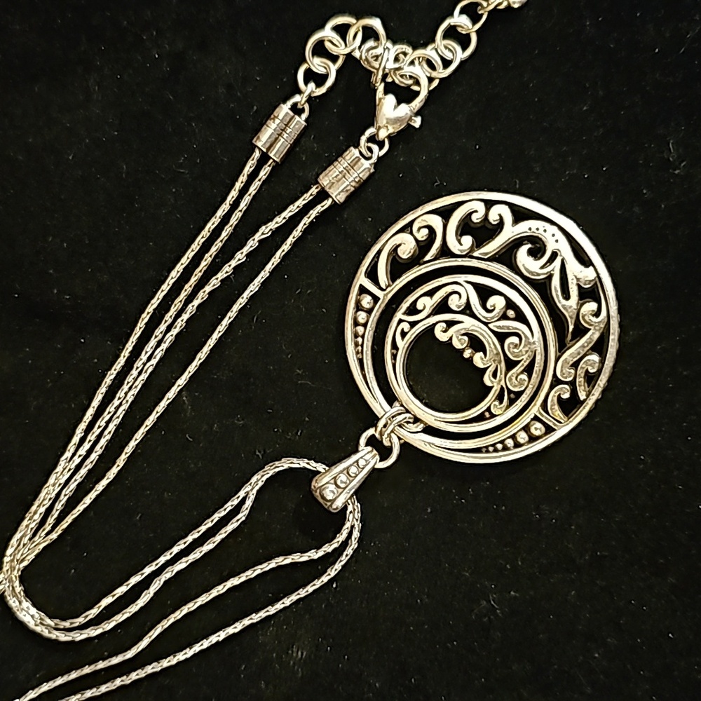 Retired Brighton Medallion Pendant Necklace Silver